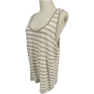 Tommy Bahama Womens Tank‎ Top XL Tan White Stripe 100% Linen Casual Beach
